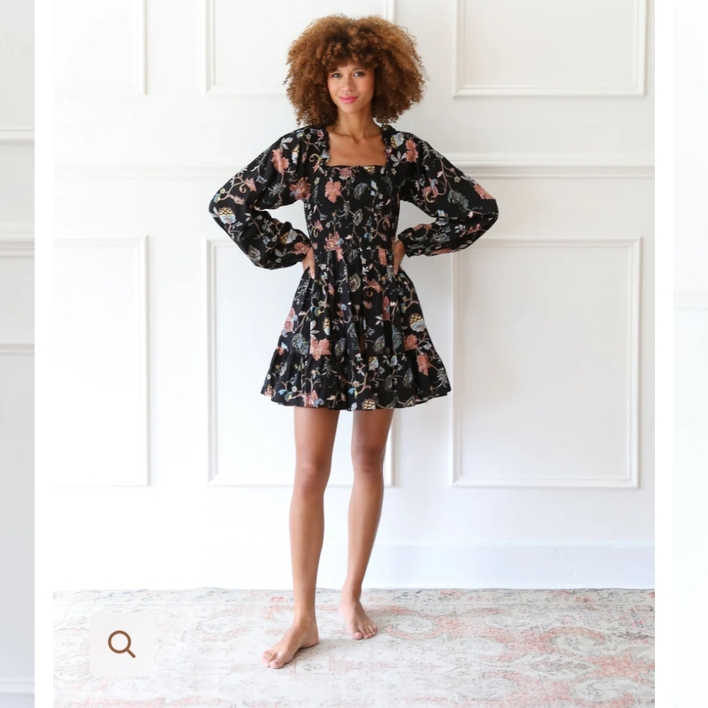 Chic Black Floral Long Sleeve Dress